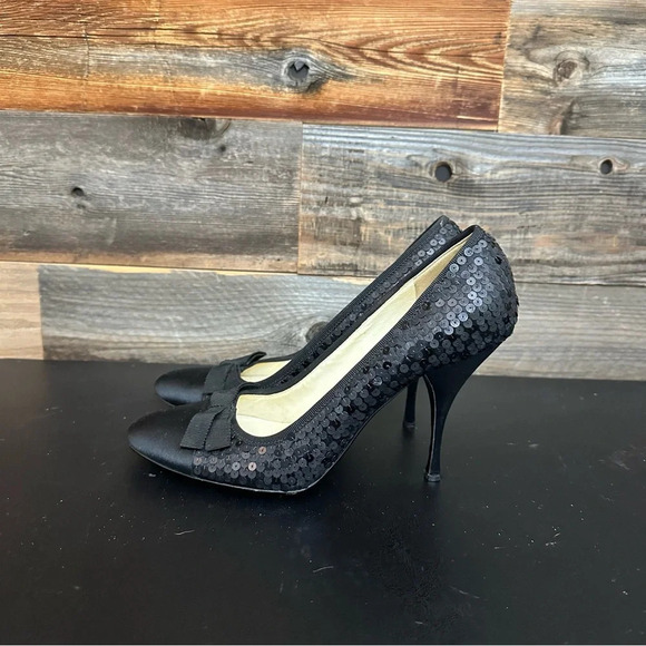 Prada Black Sequins Pumps Women 39 Black Bow Satin Toe & Heel Stiletto Shoes - Picture 1 of 12